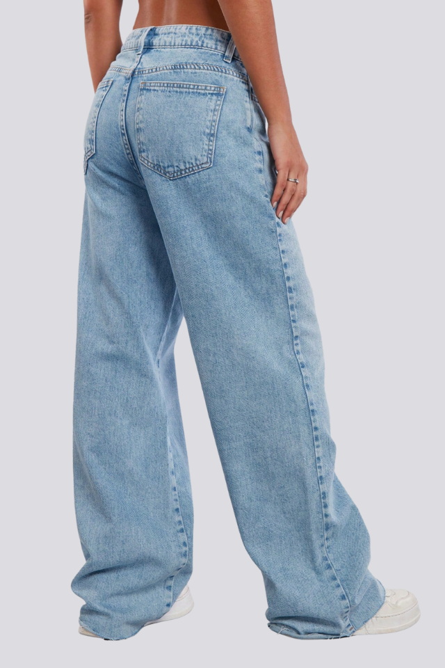 Calça jeans feminina casual branca lavada com perna larga