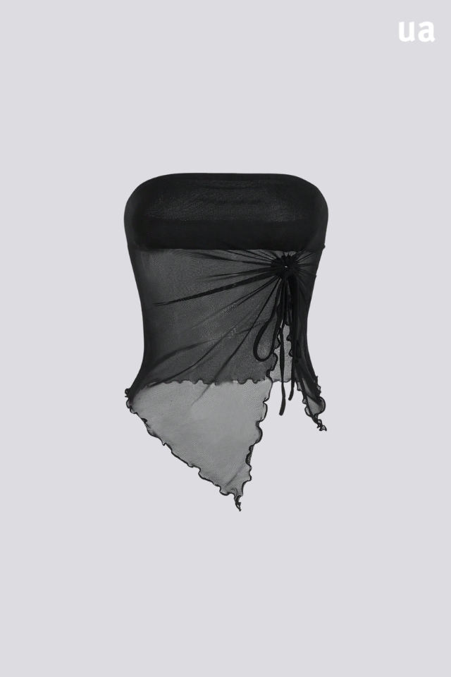 Top Assimétrico Tubo De Malha Com Borda De Alface, Hem Assimétrico Com Cordão Lateral