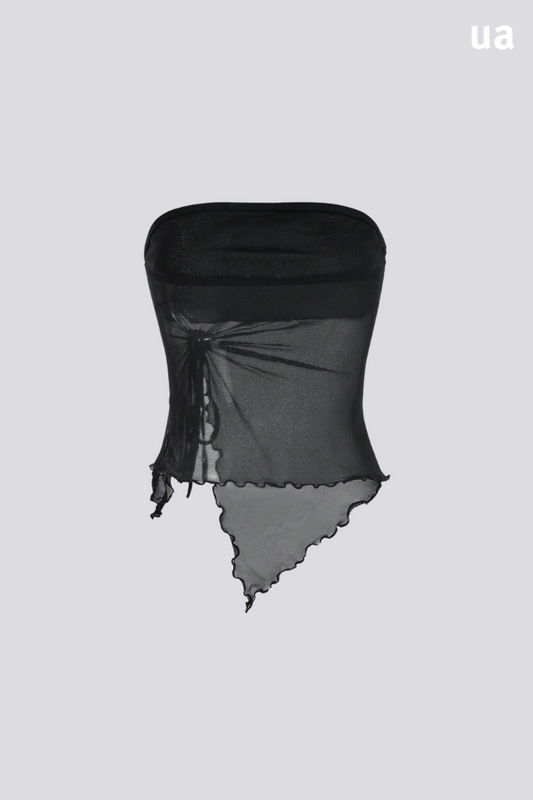Top Assimétrico Tubo De Malha Com Borda De Alface, Hem Assimétrico Com Cordão Lateral